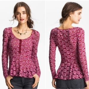 COPY - 36 Free People Crochet Floral Lace Peplum Henley Top. M